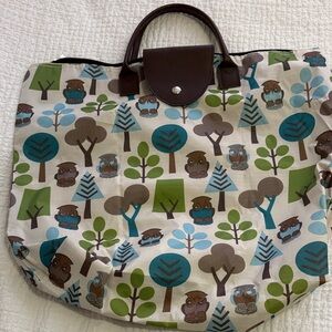 Pick Your Plum Owl and Tree Pattern Foldable Zippered Tote Bag